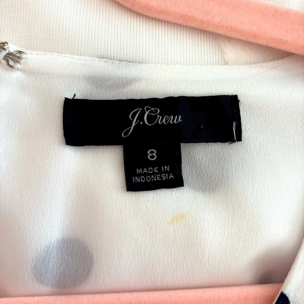 J. Crew White & Navy Polka Dot V-Neck, Front Cap Sleeve Ruffled,  Dress. Size 8